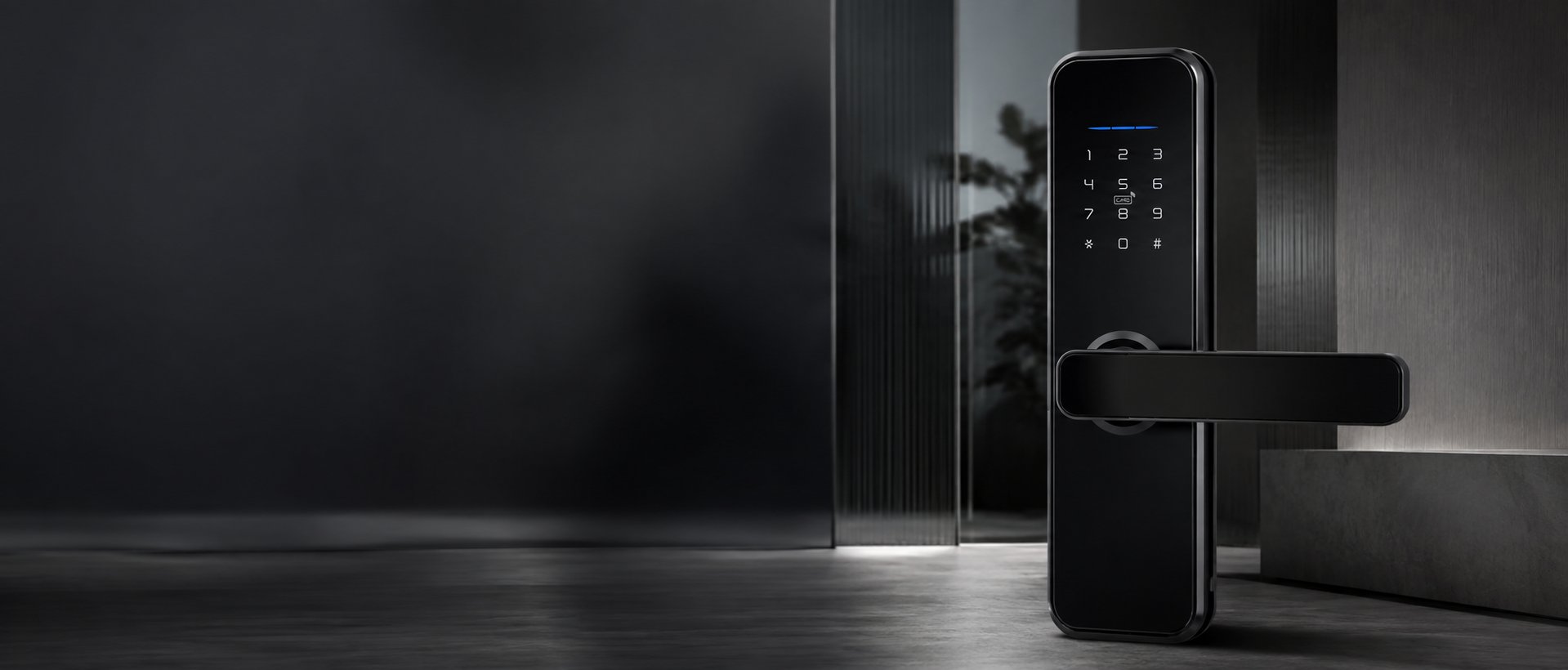 A Keyless Solutions smart lock fitted to a dark entrance door